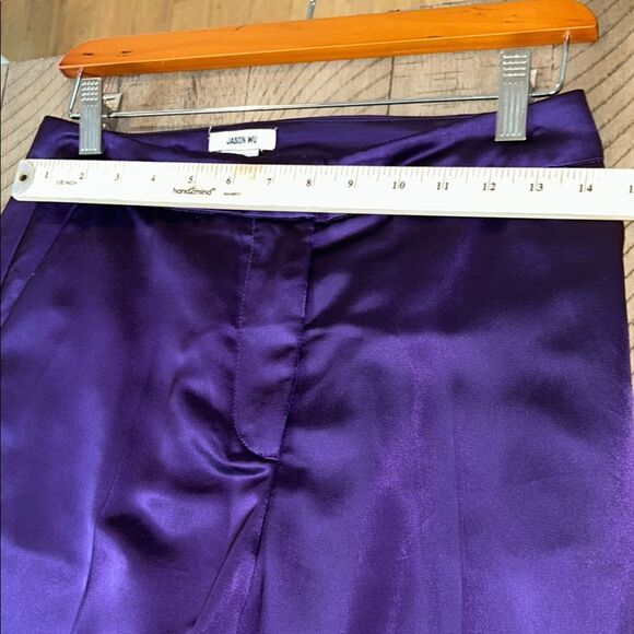 Jason Wu Polished Purple Satin Pants with Chic Split Wide Leg hem. - Picture 16 of 17